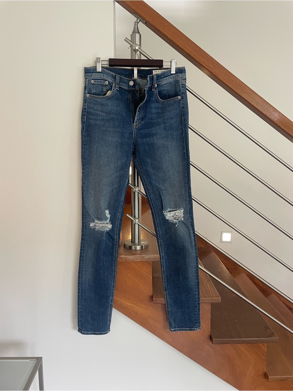 rag & bone Distressed Dark Blue Skinny Jeans